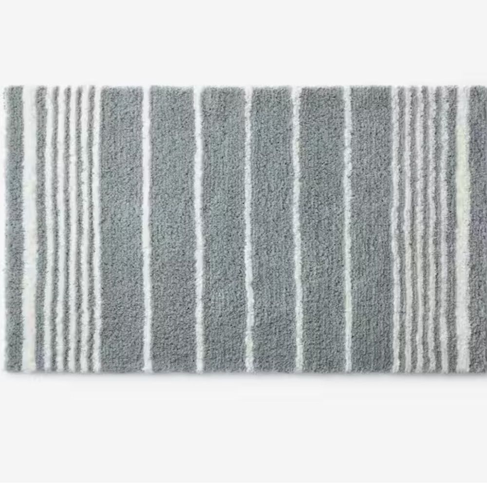 The Company Store Plush Spa Stripe Bath Rug | Dark Seaspray 21x34 New